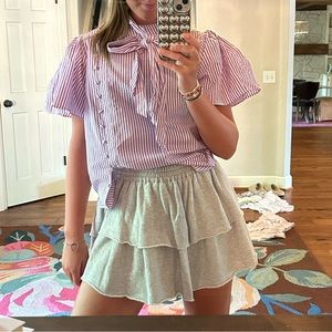 Grey aerie soft sweatshirt material ruffle layer skirt